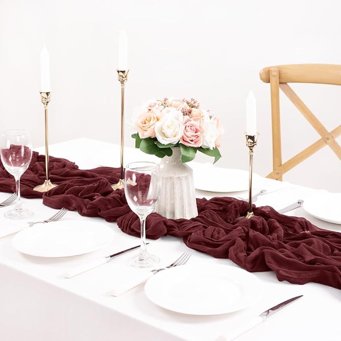 MLMC 3 Pack Burgundy Red Table Runner 10ft Rustic Gauze Wine Red Cheese Cloth Table Runner Cheesecloth Centerpiece for Wedding Holiday Anniversary Events Decor