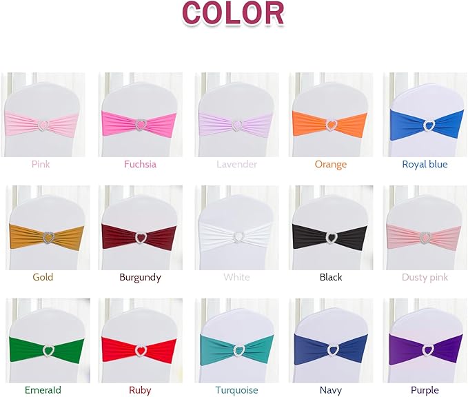 Howhic Pack of 120 Spandex Chair Sashes Bows Stretch Chair Cover Band with Buckle Slider Universal Elastic Chair Ties for Wedding Banquet Party Event Decoration (Pink)