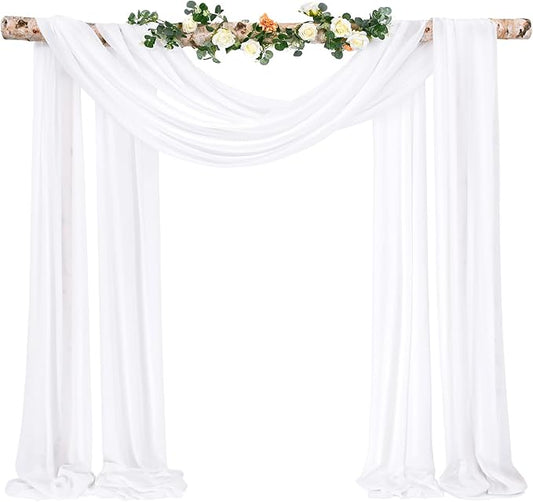Showgeous Wedding Arch Draping Fabric, 1 Panel 28"x20ft White Chiffon Wedding Arch Drapes for Ceremony & Reception