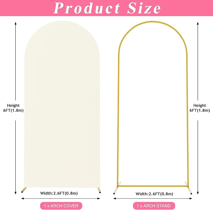 Putros Arch Backdrop Stand and Cover Set, 6ft, Gold Arch Stand with Ivory Cover, Metal Arched Background Frame for Wedding, Birthday Party, Baby Shower, Photography Decoration