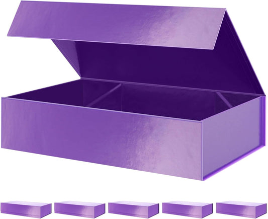 PACKHOME 6 Extra Large Gift Boxes 17.5x11.3x4.3 Inches, Sturdy Shirt Boxes with Magnetic Lids for Clothes and Large Gifts (Glossy Purple)