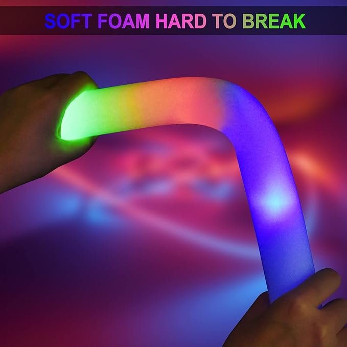 LifBetter 200 Pcs Foam Glow Sticks Bulk,Led Glow Sticks with 3 Modes Colorful Flashing,Long Life Battery Glow In The Dark Party Supplies for Weddings,Parties,Festivals,Sporting Events