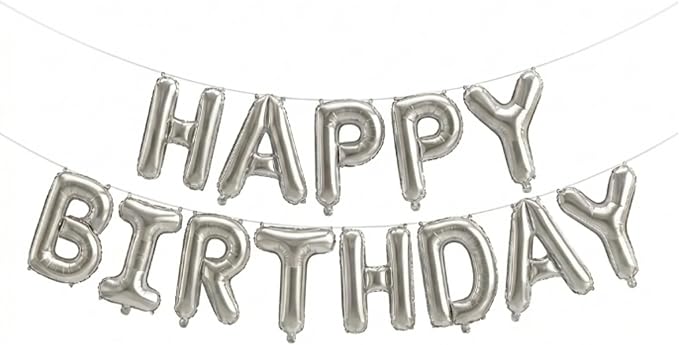 Silver Happy Birthday Banner Foil Letter Balloon, 14 Inch 3D Inflatable Party Decor Reusable Mylar Foil Letters, Birthday Decorations for Women Men Kids (Birthday Banner 3)