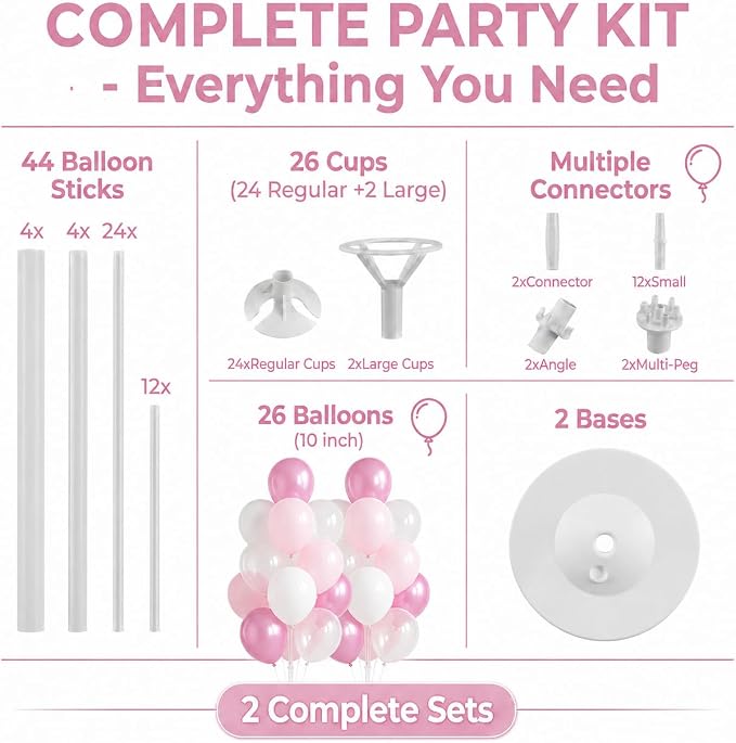 Balloon Column Stand Kit with Clear Pastel Pearl Pink Balloons,Balloon Stand Kit for Floor or Table Backdrop Decoration for Party Wedding Baby Shower Birthday Graduation (Jelly Pink)