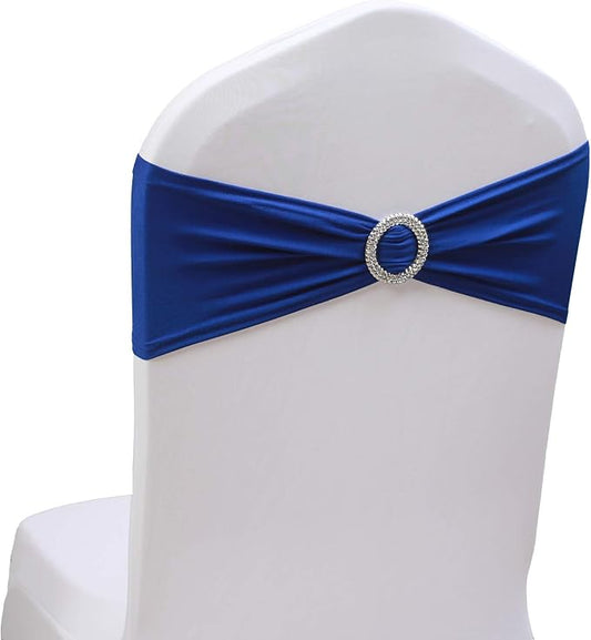 Spandex Chair Sashes Bows 50PCS Spandex Chair Sashes Bows Elastic Chair Bands with Buckle Slider Sashes Bows for Wedding Decorations Without White Covers(50PCS, Royal Blue)