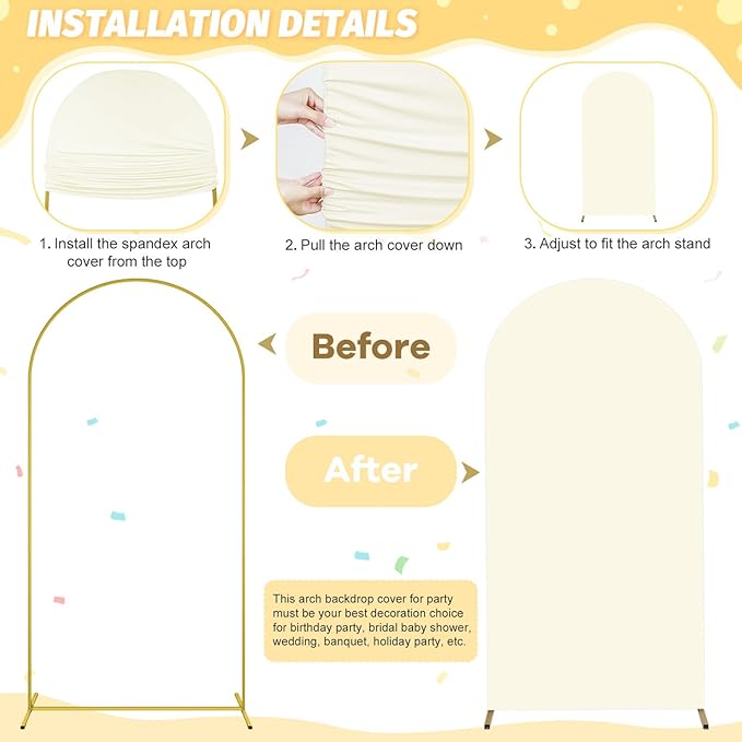 FOTSHARER 7.2FT Arch Backdrop Cover Ivory Spandex Fitted Arch Stand Covers for Metal Arches Double-Sided Wedding Arch Cover Balloon Arch Fabric Backdrop Covers for Party Photo Background Ornaments