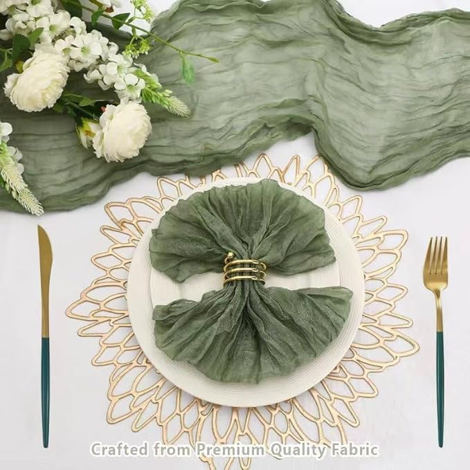 Cheesecloth Table Runner 10ft Rustic Gauze Cheese Cloth 35 x 120 Inches Long for Christmas Wedding Bridal Baby Shower Birthday Table Decorations (Sage Green, 1 Pack-10FT)