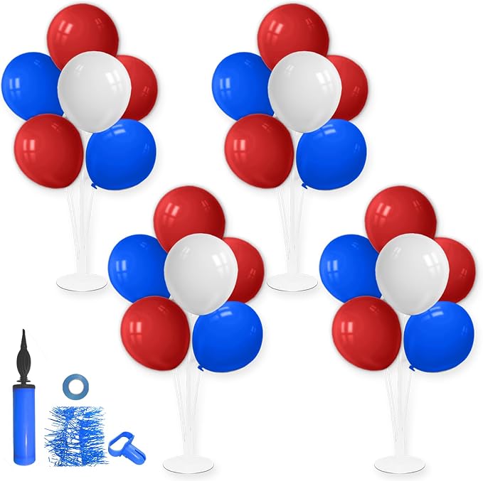ZJDHPTY 4Set Red White and Blue Balloon Stand Patriotic Decorations | Balloon Centerpieces for 4th of July Memorial Day Labor Day Election Event Party Decor