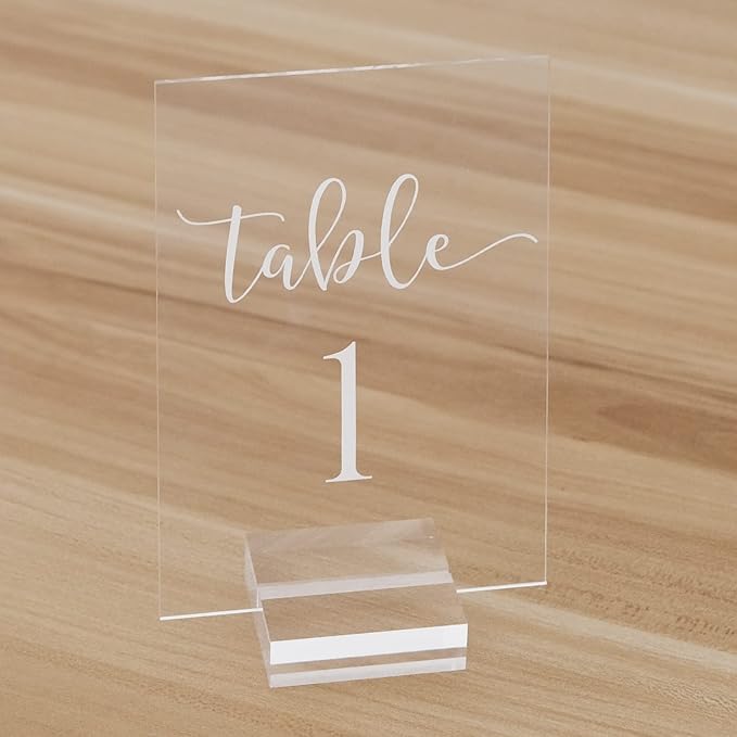 JINMURY Clear Acrylic Wedding Table Numbers 1-10 with Stand- 4x6 Inch Clear Acrylic Table Numbers and Holders for Wedding Party Reception