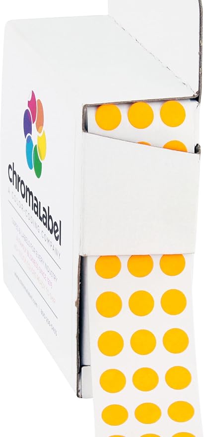 ChromaLabel 0.25 inch Fluorescent Orange Sticky Color Coding Dot Stickers, Ideal for Pricing, Office Supplies, Teachers, Comes with Handy Dispenser - Great for Retail, Manufacturing, Recreation