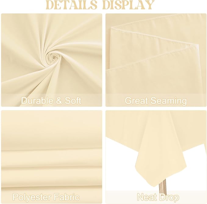 4 Pack Rectangle Tablecloth for 6 Foot Tables Washable Polyester Table Cover for Wedding Dining Table Parties Banquet（60x102 Champagne）