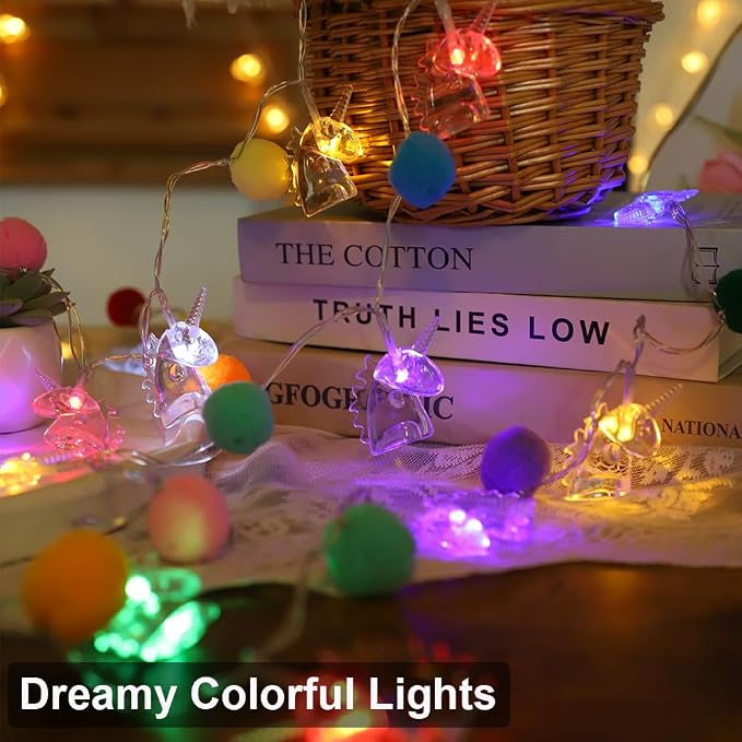 9.85FT Colorful Indoor String Lights with 20 Cute PomPoms 20 Unicorn LED Indoor String Lights Battery Operated with Timer for Home Bedroom Kids Playhouse Birthday Wedding Party Holiday Christmas Decor