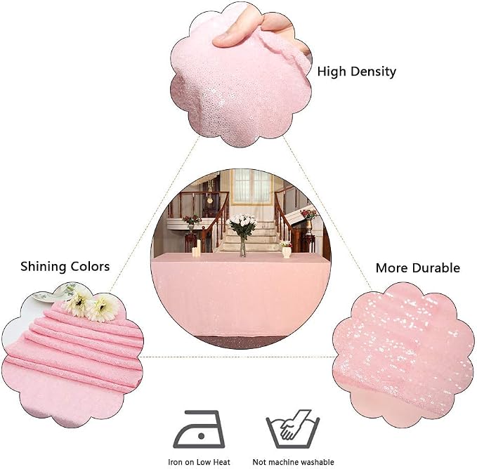 Juya Delight 50" x 80" Pink Sequin Tablecloth Rectangle for Wedding Birthday Party Festival Ceremony Cake Dessert Table