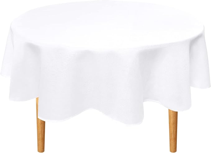 Hiasan Round Table Cloth Linen Textured Farmhouse Tablecloth 54 Inch - Wrinkle and Stain Resistant Washable Polyester Fabric Table Cover for Dining Room Kitchen Party, White