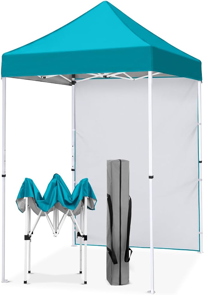 EAGLE PEAK Pop up Canopy 5x5, Outdoor Portable Canopy Tent with One Removable Sunwall, Carry Bag Included, Turquoise