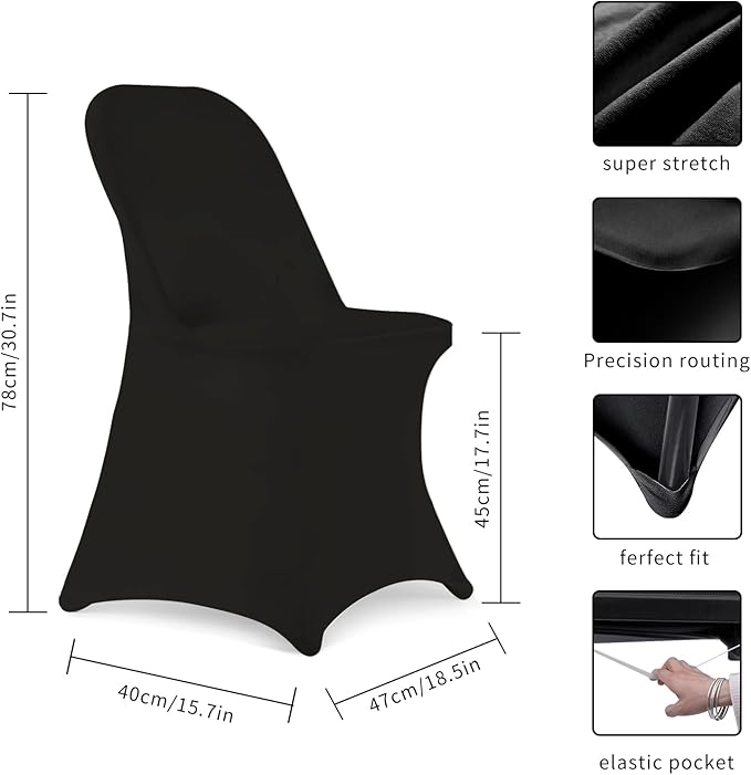 HAINARverS Stretch Spandex Folding Chair Covers 30PCS Universal Fitted Chair Cover Protector for Wedding,Party, Banquet, Holidays, Celebration, Decoration (Black, 30 PCS)