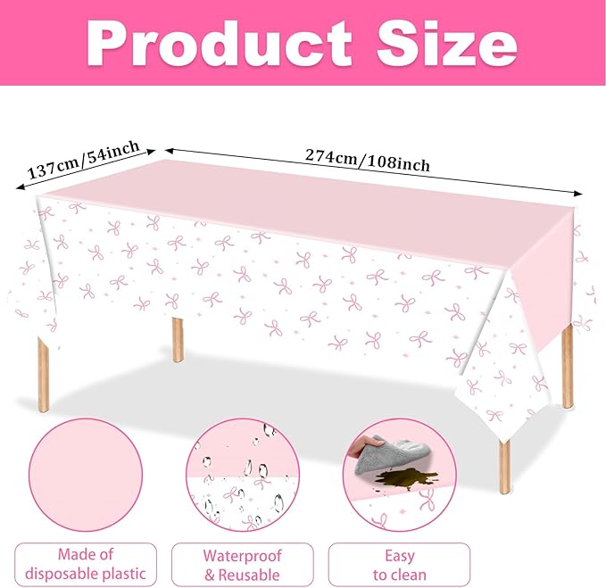 161PCs Pink Bow Party Supplies Pink Coquette Plates Napkins Cups Tablecloth Straws Forks Spoons Knives for Birthday Party Bachelorette Decor Bridal Engagement Coquette Party Supplies for 20 guests