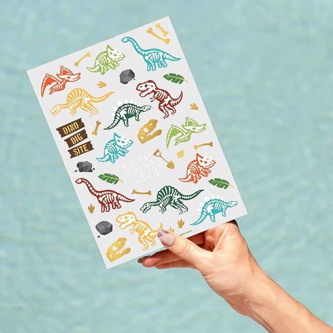xo, Fetti Dinosaur Tattoos - 36 styles | Dino Fossil Birthday Party Supplies, T-Rex Party Favors, Stegosaurus Decorations, Easter Basket