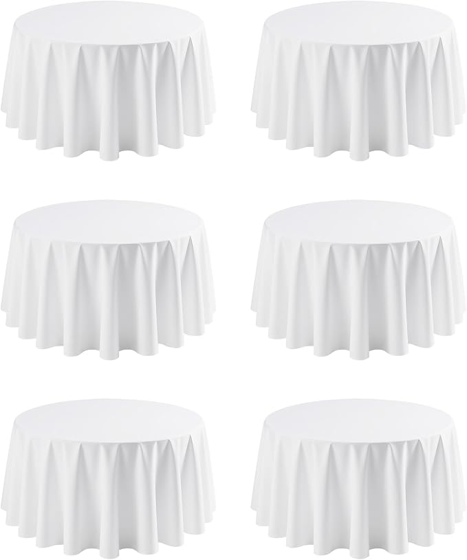 Niuara White Round Table Cloth - 6 Pack, 120" Washable Polyester Tablecloth for Round Tables, Wrinkle-Resistant Table Cover for Weddings & Parties