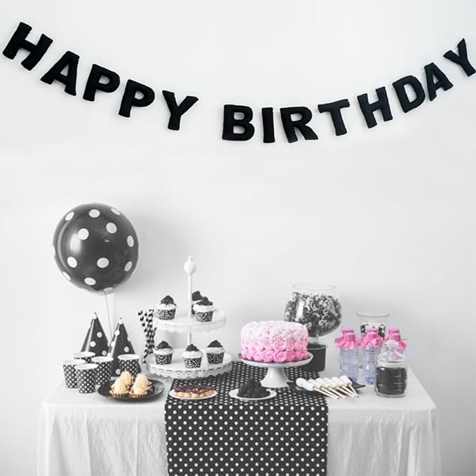Meygajoe Pre-Strung Felt Happy Birthday Banner,Reusable HAPPY BIRTHDAY Garland,Birthday Banner Decorations,Personalized Happy Birthday Sign for Birthday Decor,Party Decor,Photo Prop (Black) M-123