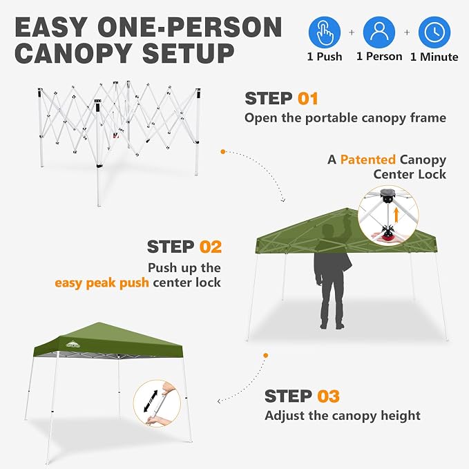 EAGLE PEAK 10x10 Slant Leg Pop-up Canopy Tent Easy One Person Setup Instant Outdoor Beach Canopy Folding Portable Sports Shelter 10x10 Base 8x8 Top (Grass Green)