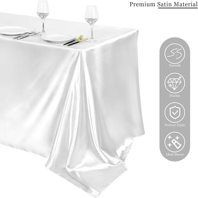 TURSTIN 16 Packs White Satin Tablecloth 102 x 58 Inch Overlay Satin Table Cover Rectangle Bright Silk Tablecloth Smooth Fabric Table Decoration for Wedding Banquet Party Events