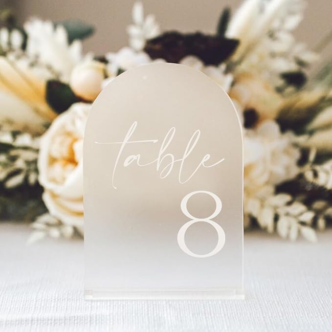 HOODO Frosted Arch Wedding Table Numbers 1-25 with Stands, 5"x7" Acrylic Arch Signs and Holders, Table Numbers for Wedding Reception, Party, Anniversary, Event