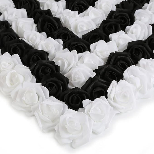 Rose Flower Heads,200Pcs Foam Flowers 1.97in Foam Roses Black and White Fake Flower Heads for DIY Wedding Centerpieces Arrangements Home Decorations(Black and White)
