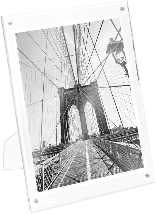 Isaac Jacobs 5” x 7” Clear Plain Acrylic Picture Frame, Magnetic Photo Frame, Made for Tabletop Display with Two-Way Easel
