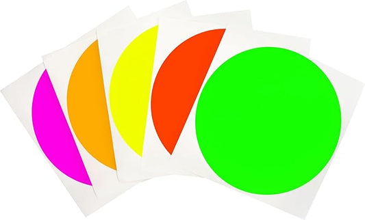 ChromaLabel 4 Inch Big Round Colored Stickers, High Visibility Removable Sticky Dots Color Coding Labels, Easy to Write On- 5 Assorted Matte Finish Fluorescent Colors, 100 Sticker