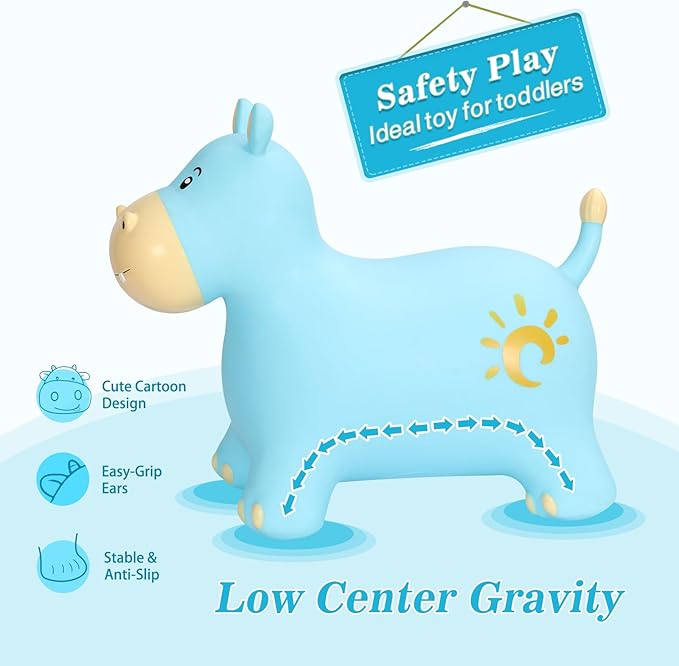 INPANY Bouncy Horse, Hippo Hopper Toys, Toddlers Bouncing Animals Toys, Inflatable Hopping Horse Buddies, Kid Ride on Rubber Bouncer, Indoor Outdoor Birthday Gifts Toy for 2 3 4 Year Old Girls Boys