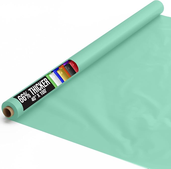 Party Solids 66% Thicker Premium Mint Plastic Table Cover Roll 40" X 100' Table Cloth Plastic Cover Roll Quality Thick Banquet Rolls Disposable Tablecloth Rolls Strong American Based Company