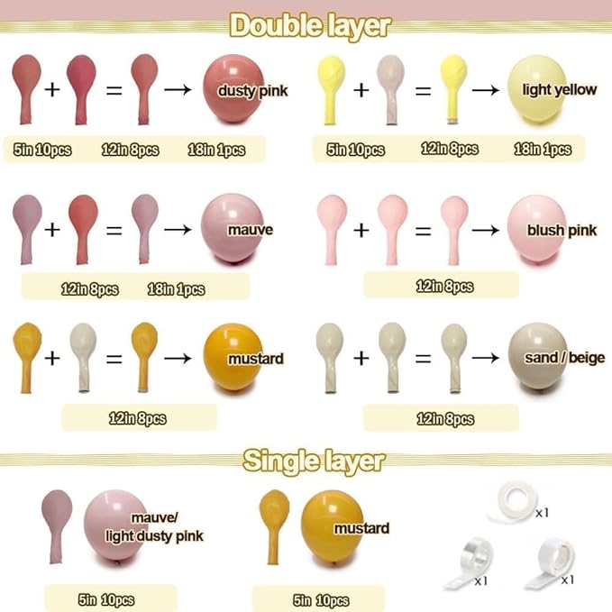 Dusty Pink Yellow Balloon Arch Kit Double Stuffed, Mauve Pink Mustard Light Yellow White Sand Balloon Garland for Baby Shower Birthday Bee Groovy Boho Rainbow Sunshine Party Decoration