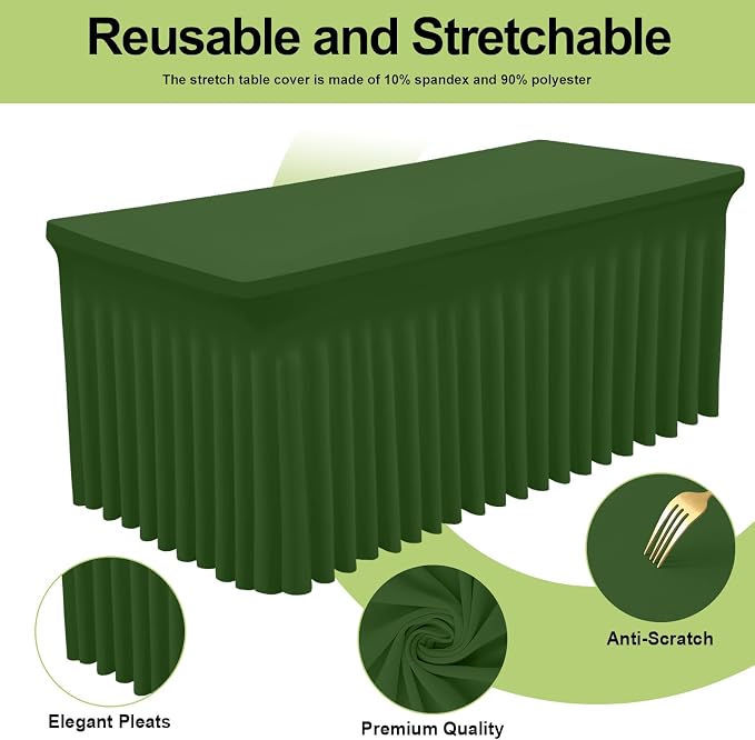 Smiry Spandex Tablecloth, Elastic Fitted Stretch Tablecloth for 4FT Rectangle Tables, Waterproof Washable Table Cover Skirt for Outdoor, Wedding, Banquet & Parties (Olive Green, 48Lx30Wx30H Inch)