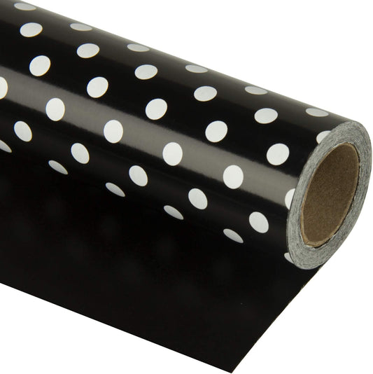 WRAPAHOLIC Reversible Wrapping Paper - Mini Roll - 17 Inch X 33 Feet - Black and Polka Dot Design for Birthday, Holiday, Wedding, Baby Shower