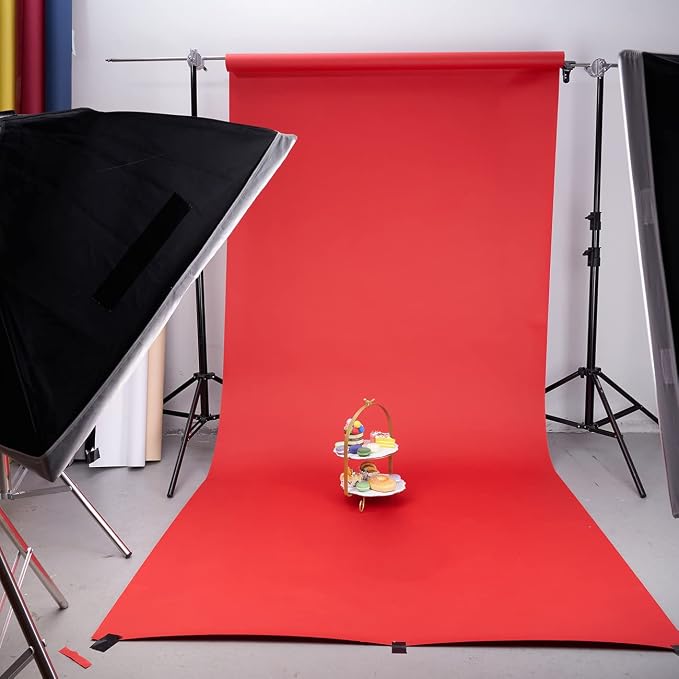 Yizhily Seamless Scarlet Backdrop Paper Roll, 53" x 16.4', Heavyweight MatteScarlet Photo Background for Small Studio Headshots, Tabletop Product & Food Photography