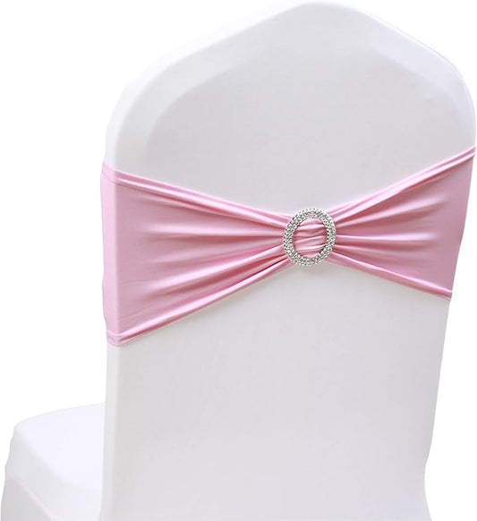 100PCS Pink Stretch Chair Sashes Bows Elastic Chair Bands with Buckle Slider Sashes Bows for Wedding Hotel Banquet Birthday Party Decorations (100PCS, Pink)