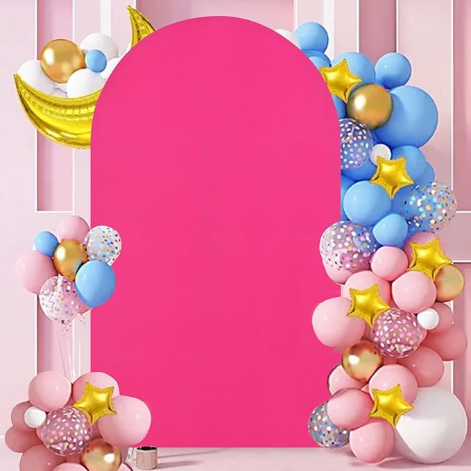 FANPROMS Chiara Arch Cover 2.6x6FT Hot Pink Wedding Arch Covers Stretchy Backdrop Spandex Fitted Arch Backdrop Cover for Garland Arch Frame for Birthday Baby Shower Fuchsia Arch Stand Cover Fabric