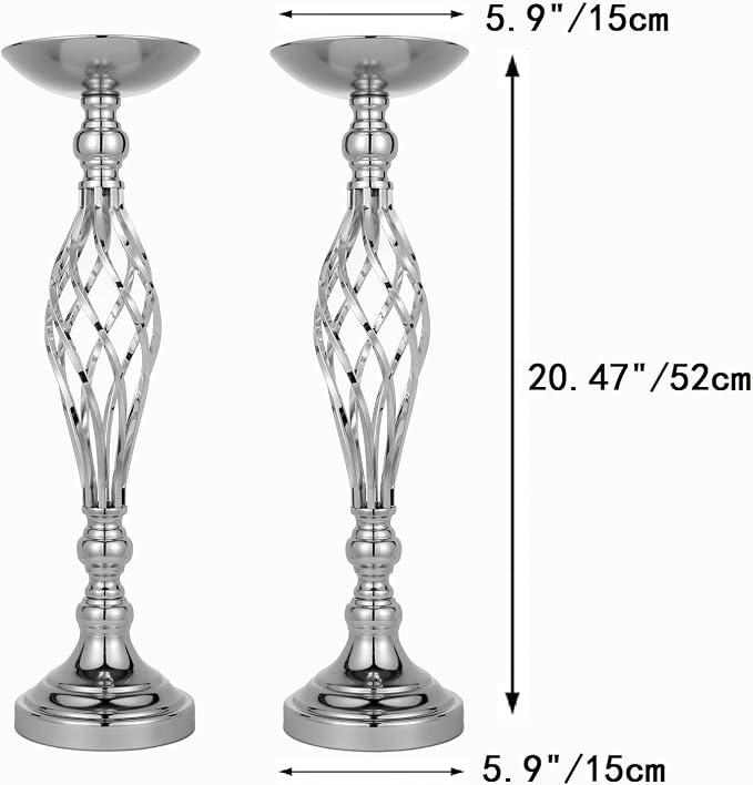 Silver Wedding Vases for Table Centerpieces - 2pcs of Twist Candleholder Stands, Elegant Floral Arrangement Vases, Metal Centerpieces for Reception Table Wedding Road-Leading Home Decor