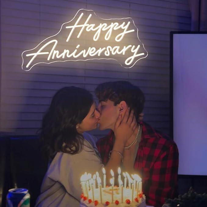 20X10 Inch Large Happy Anniversary Neon Sign, USB Powered Lights Sign, LED Celebratory Neon Lights Sign for Wedding Anniversary Party, Lights Up for Home, Bar, Shop, Warm White