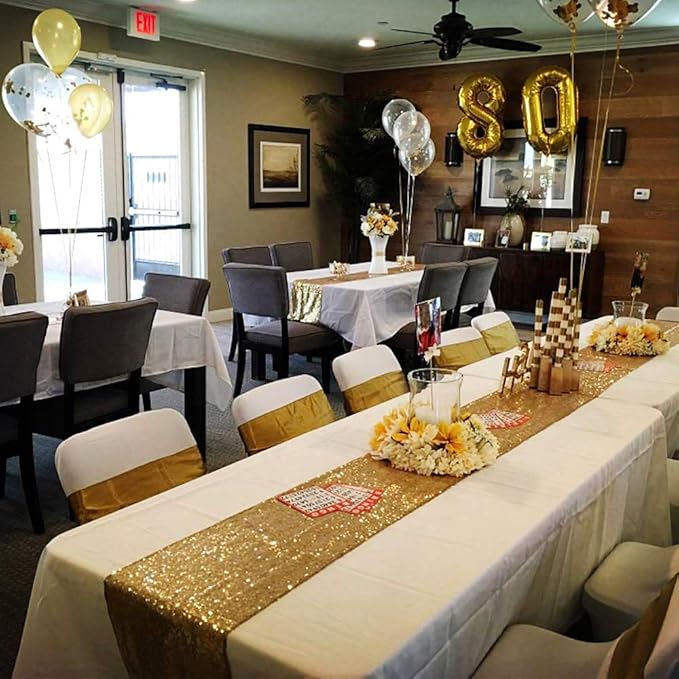 JYFLZQ Gold Sequin Table Runner 12"x108" Glitter Sequin Fabric Table Linens - Sparkly Runners for Wedding & Birthday Party Decor