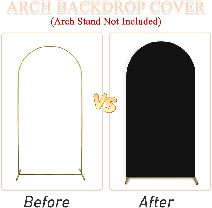 Black Wedding Arch Cover Set of 2 Arch Cover Backdrop Fabric 7.2ft 6ft Spandex Fit Backdrop Cover for Arch Stand Arches Frame Wall Cover for Birthday Baby Halloween Party Arch Stand Cover