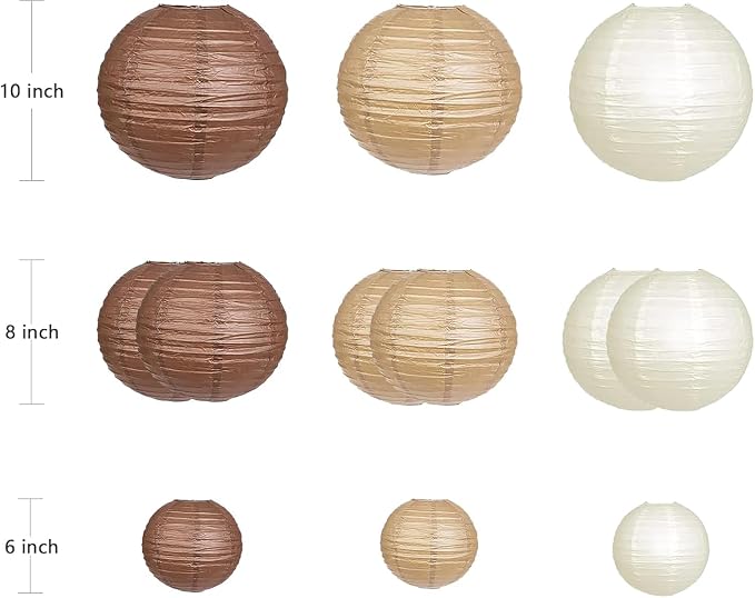 12pcs Brown Cream Paper Lanterns,Hanging Paper Lanterns for Bridal Shower Rustic Boho Birthday Wedding Home Decor Party Decoration