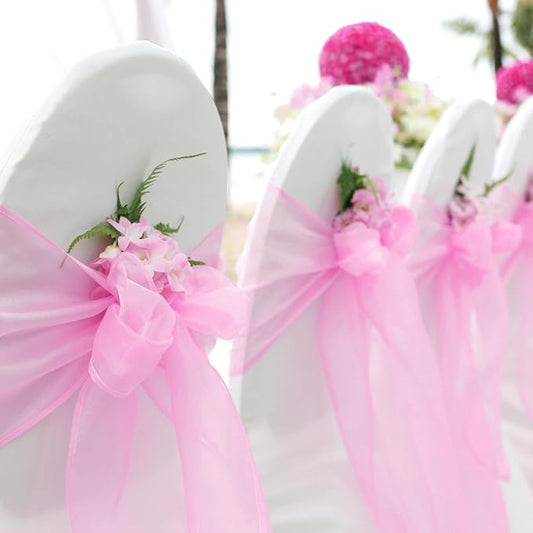 50 Pcs Organza Chair Sashes for Wedding Decoration Banquet Party Event Supplies Chair Bows Ties Cover Bands - Pink