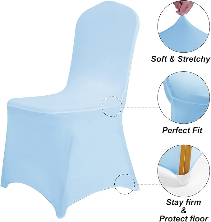 SuperO Waterproof Spandex Chair Cover 12PCS, Stretch Dining Chair Covers, Polyester Outdoor Chair Covers, Protector Stretch Chair Cover for Party Universal, Banquet, Wedding Event, Hotel(Blue Mist)