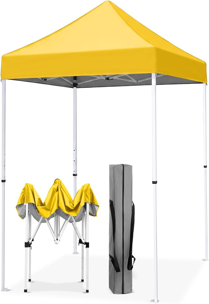 EAGLE PEAK 5x5 Pop Up Canopy Tent Instant Outdoor Canopy Easy Set-up Straight Leg Folding Shelter, Yellow