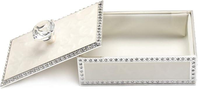 LASODY Diamond Crystal Jewelry Storage Box for Rings Earrings Necklace Treasure Chest Organizer Jewelry Keepsake Gift Box Case for Girl Women (Diamond Rectangle Silver Plating)
