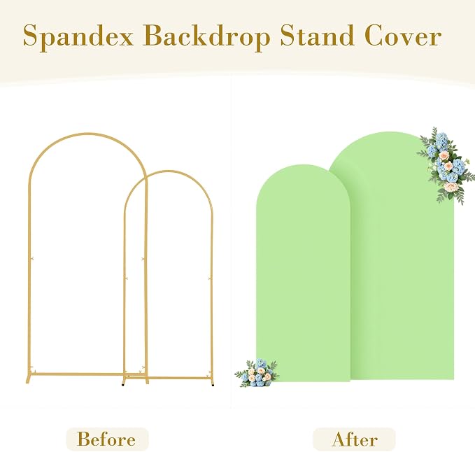 Sage Green Arch Backdrop Cover Set of 2 Spandex 7.2 and 6ft Arch Covers Stretchy Backdrop Birthday Party Arch Stand Covers for Baby Shower Wedding Bridal Shower Banquet Photo Background Decorations