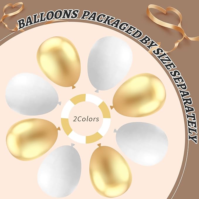 412Pcs White and Gold Balloon Arch Kit,18 12 10 5 Inch Gold balloons White Metallic Gold Latex Different Sizes Balloon Garland kit for Birthday Anniversary Wedding Baby Shower Party Decorations