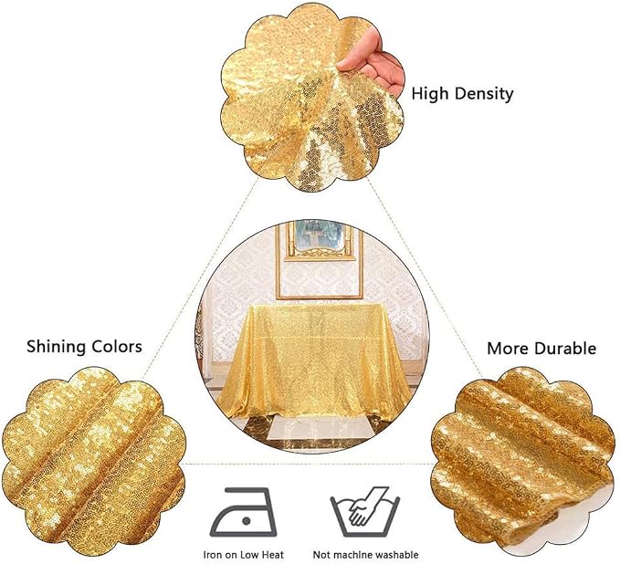 Juya Delight 90" x 156" Bright Gold Sequin Rectangular‌ Tablecloth for Wedding Birthday Party Festival Ceremony Cake Dessert Table